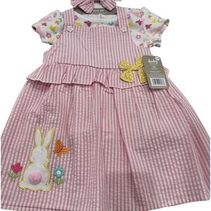Baby Starters Pink White Striped Bunny Appliqué Dress Set